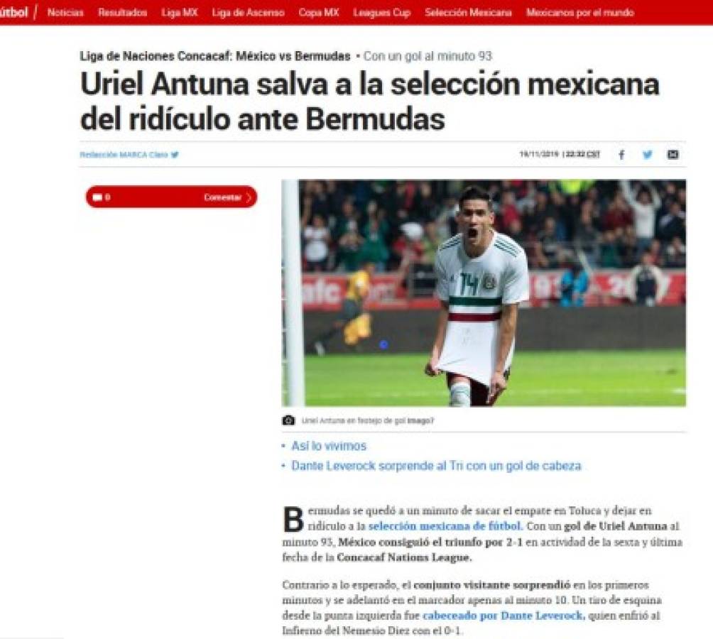 Prensa califica de 'terrorífico' y 'ridículo' el triunfo de México sobre Bermudas