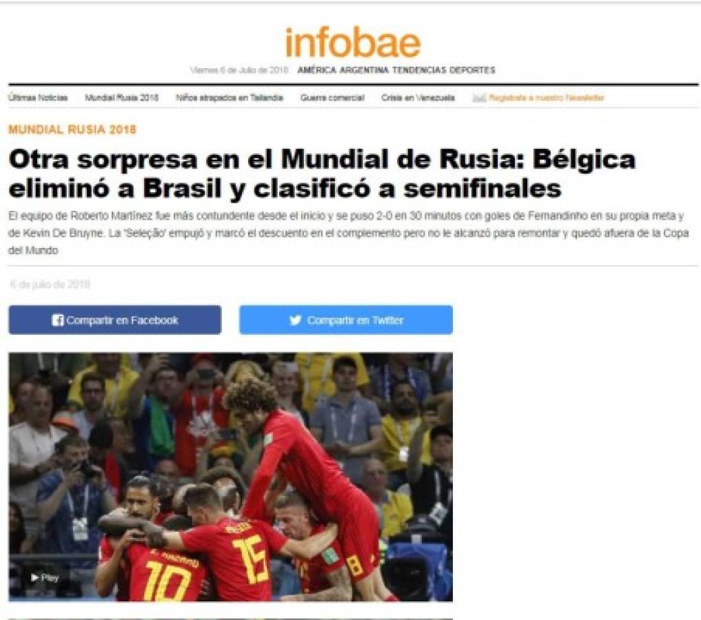 PORTADAS: Así titulan los medios argentinos el fracaso de Brasil ante Bélgica