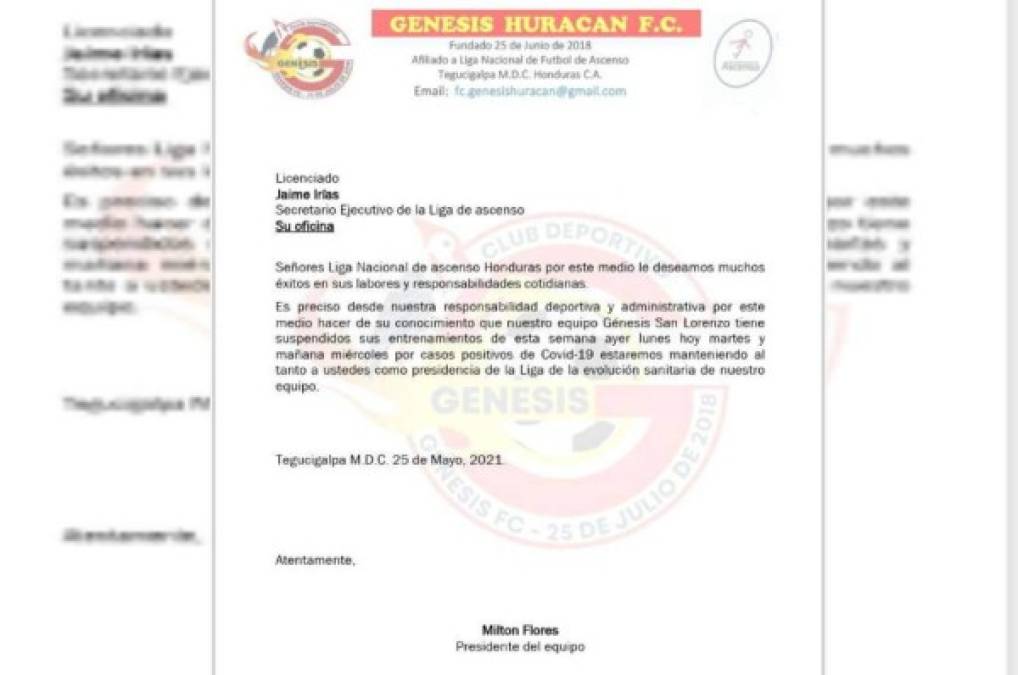 Génesis FC suspende tres días de entrenamientos por casos positivos de covid-19 en la plantilla
