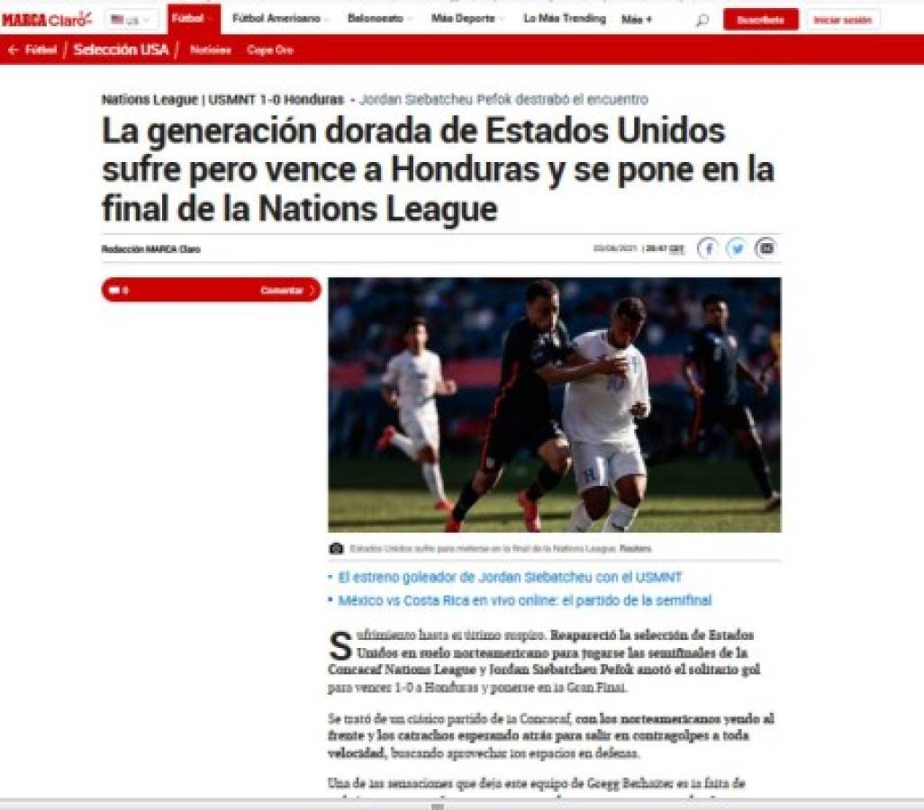 'Bofetada, polémico y con mejor fútbol'; Lo que dice la prensa de la derrota de Honduras ante EUA