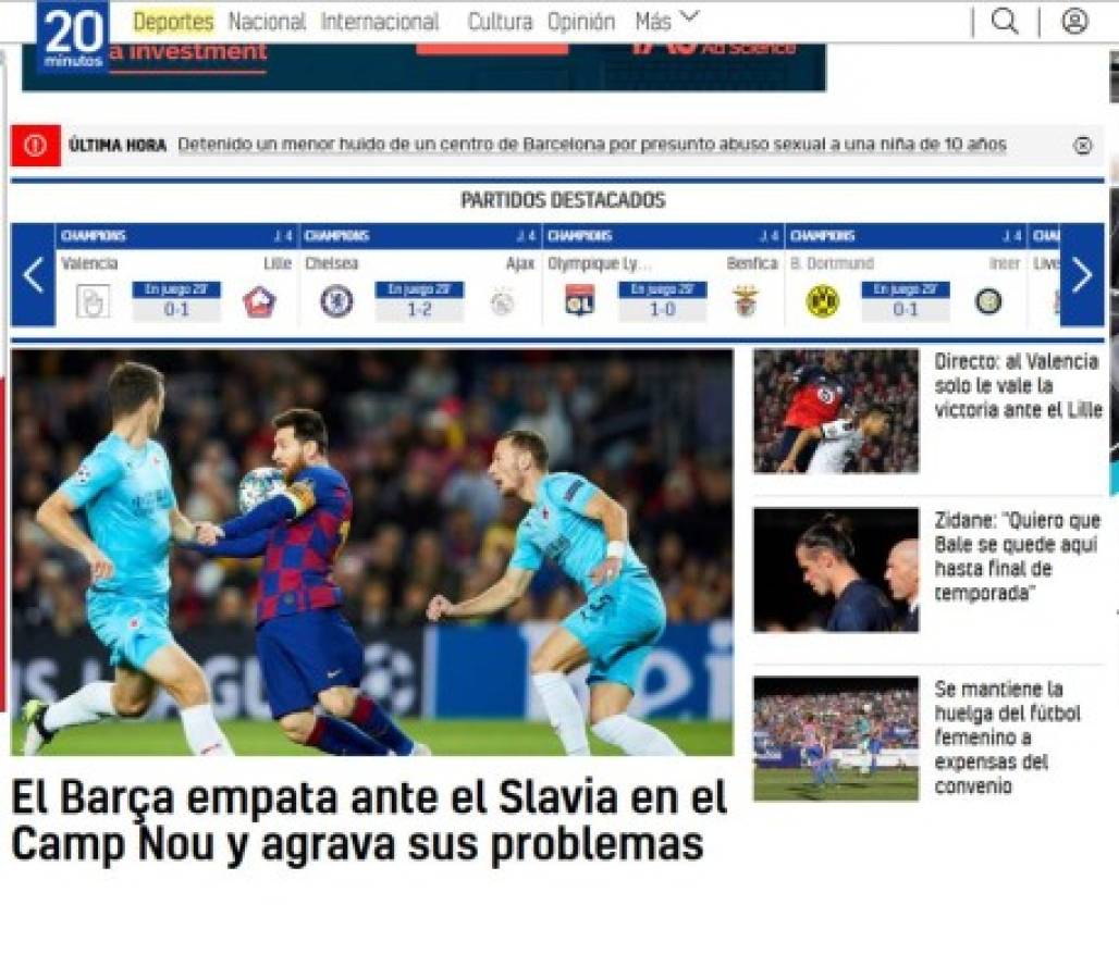 Prensa de España atiza contra Barcelona tras empate contra Slavia Praha en Champions