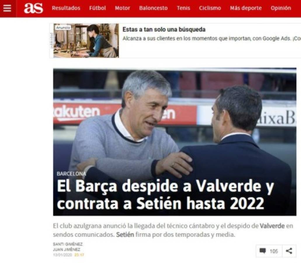 Prensa española sobre Setién: 'Dispone de cinco meses para hacer jugar al Barça a su modo”