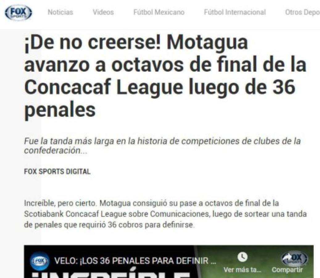 Insólito, asombro, récord: la prensa mundial se sorprende con tanda de penales entre Motagua y Comunicaciones