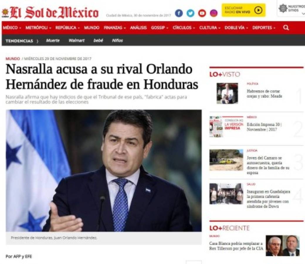 Así titulan medios internacionales remontada de Juan Orlando ante Salvador Nasralla