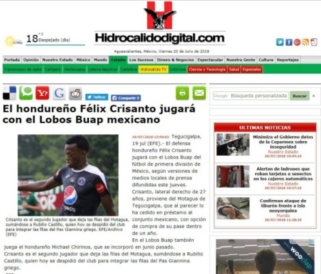 Lo que dicen los medios mexicanos sobre fichaje de Félix Crisanto por Lobos Buap