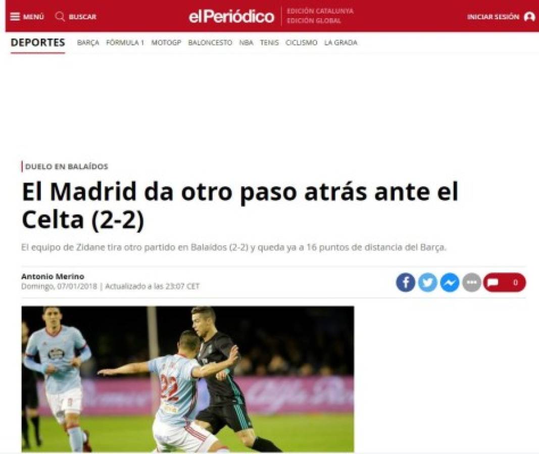 Así reaccionan los medios luego de empate del Real Madrid ante el Celta