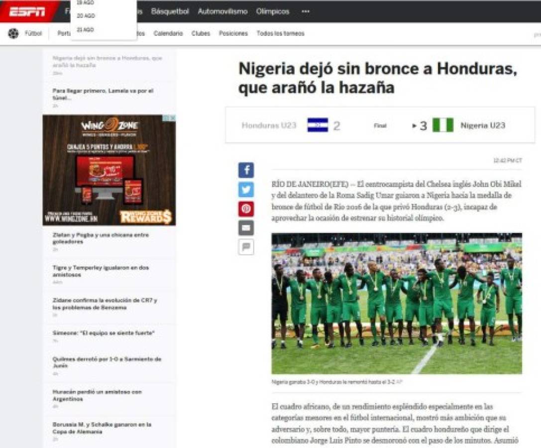 Prensa internacional despide con dignidad a Honduras de los Juegos Olímpicos