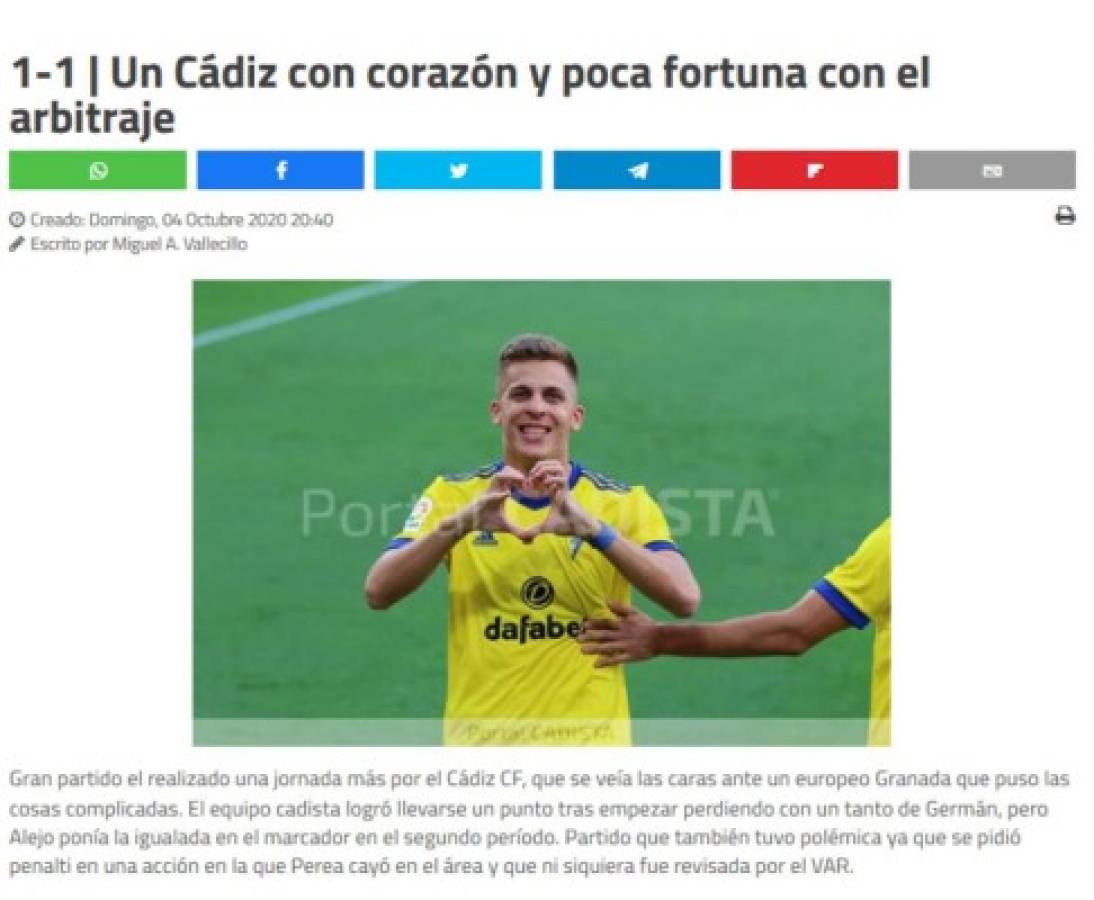 'Dolor de cabeza constante': Lo que dice la prensa del Choco y Cádiz tras el empate con Granada