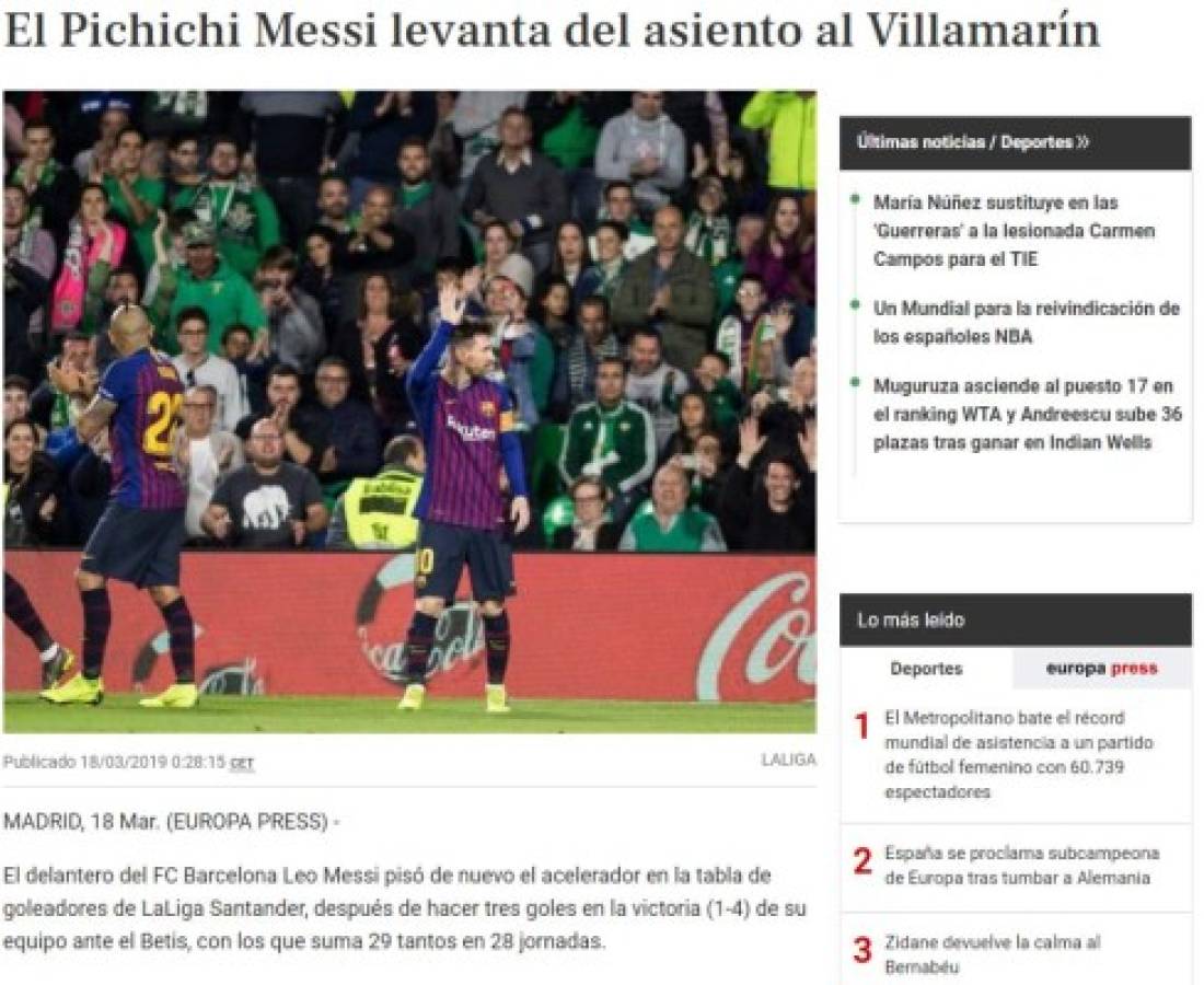 Las portada se rinden a Lionel Messi tras el hattrick contra el Betis en La Liga
