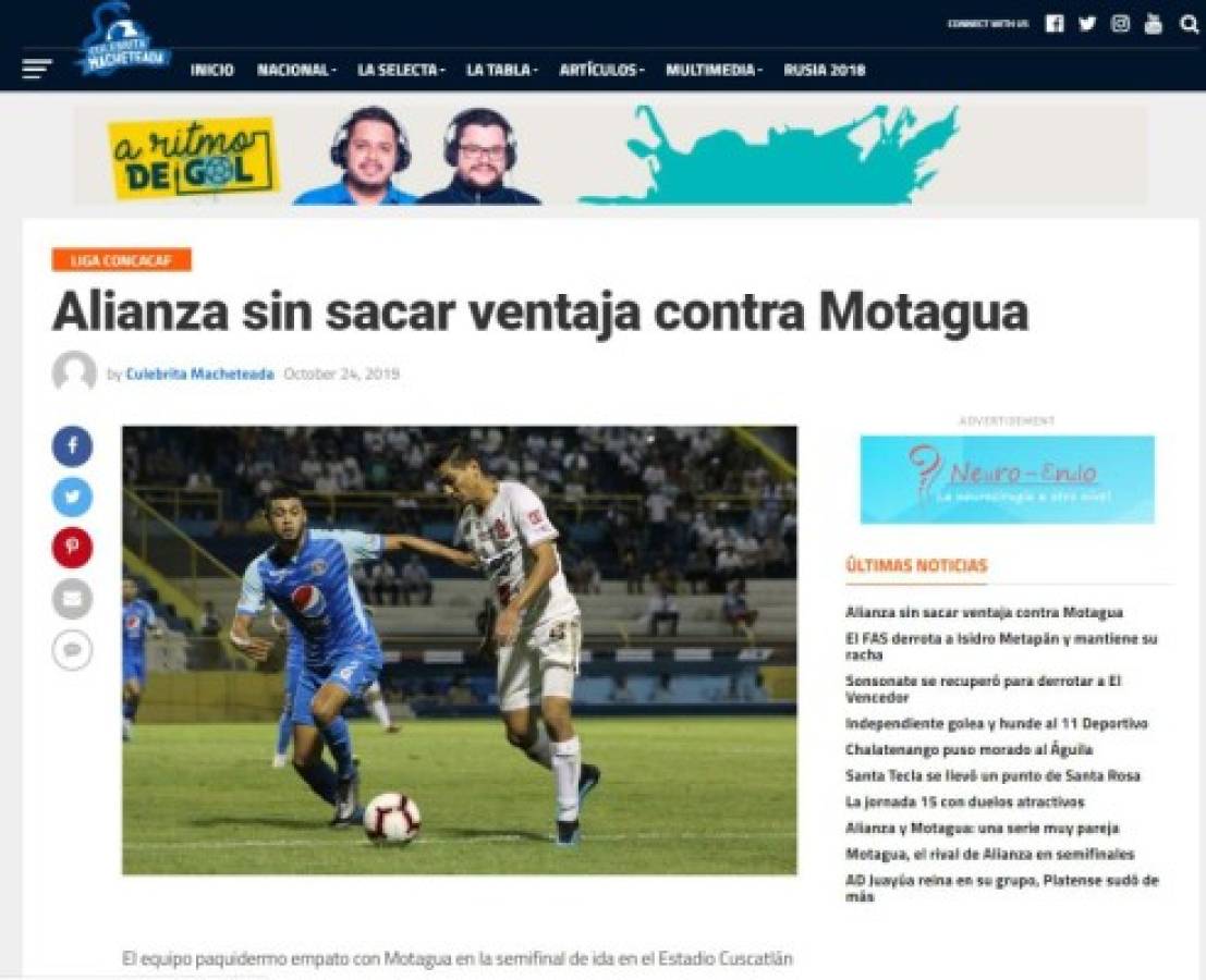 ¡Tras el empate! Esto dicen los medios internacionales del juego entre Alianza y Motagua