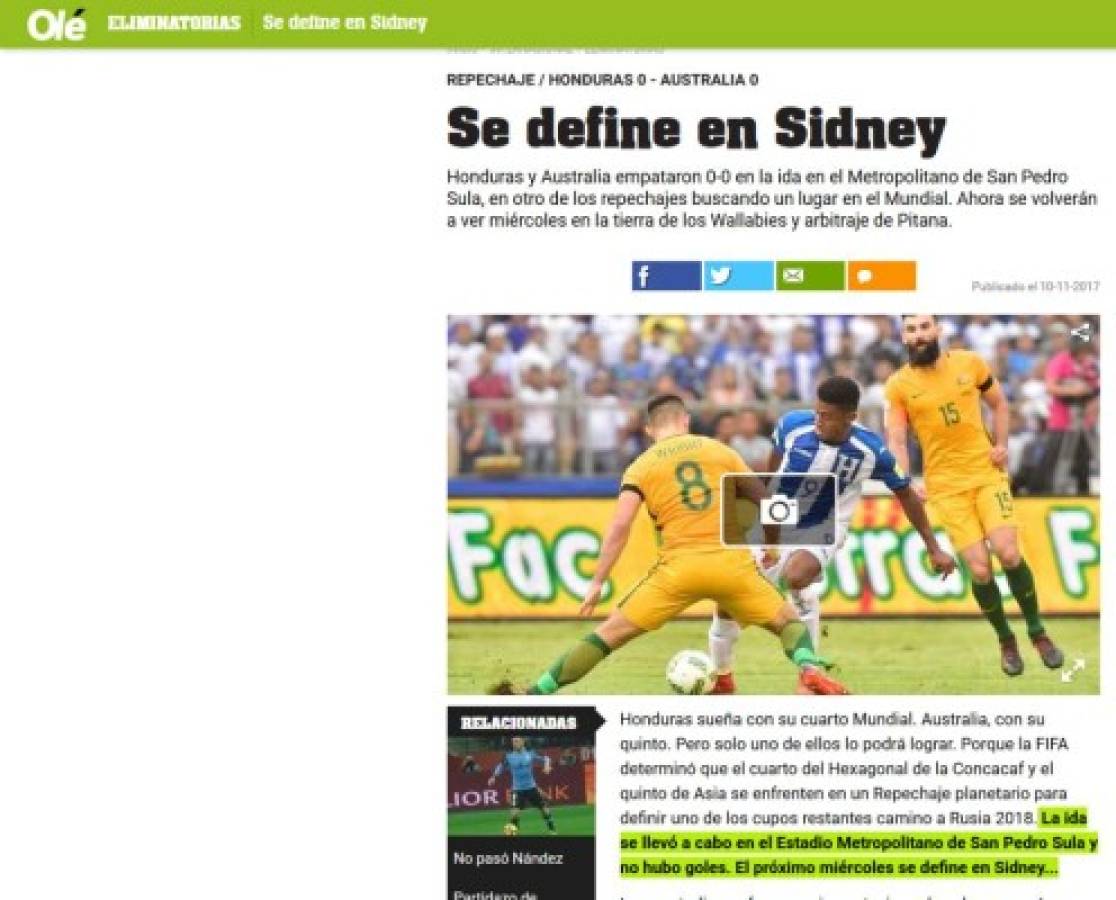 Prensa internacional habla de 'tumba' y 'campo horrendo' sobre el Honduras-Australia