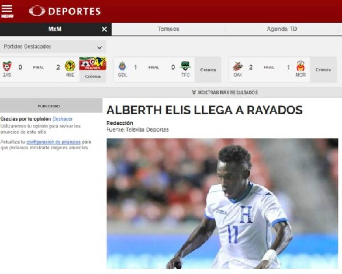 La prensa mexicana sobre Alberth Elis: 'Monterrey ficha a la joyita hondureña'