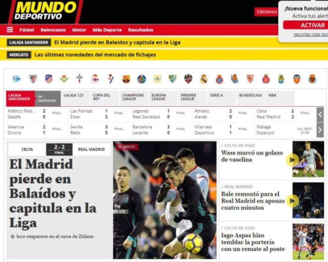 Así reaccionan los medios luego de empate del Real Madrid ante el Celta