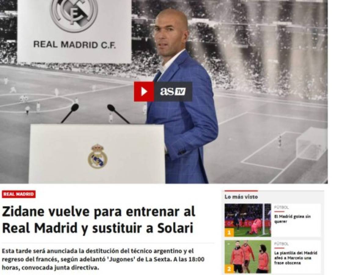 La prensa mundial resalta en sus portadas el regreso de Zidane al Real Madrid