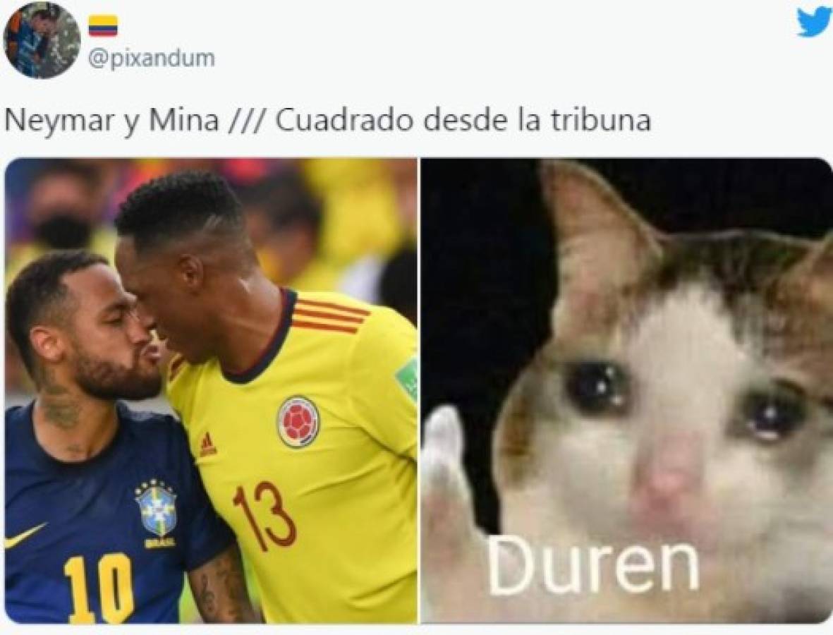 El beso de Neymar a Yerry Mina, protagonista de los memes en el Brasil-Colombia