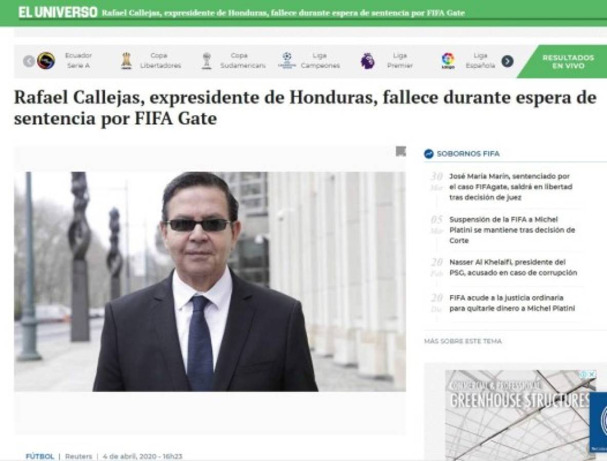 Así reaccionaron medios internacionales tras muerte de Rafael Callejas
