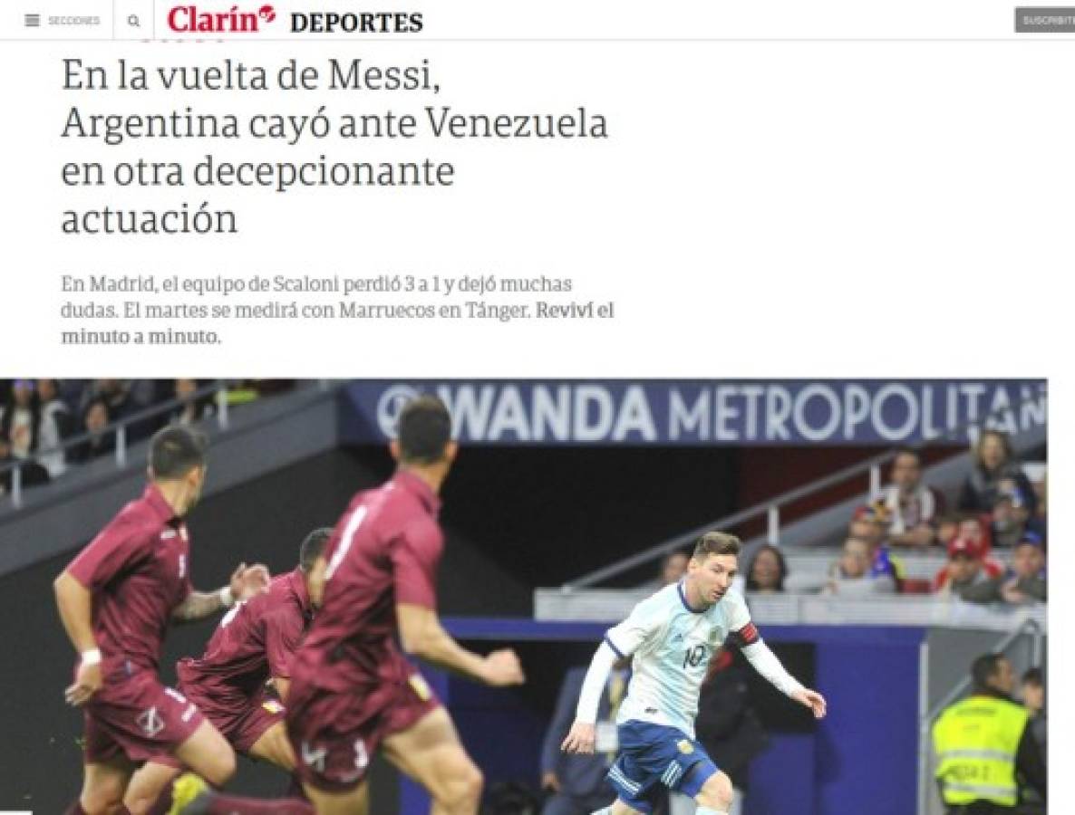 Los medios argentinos y sus titulares sobre derrota de Argentina en la vuelta de Messi