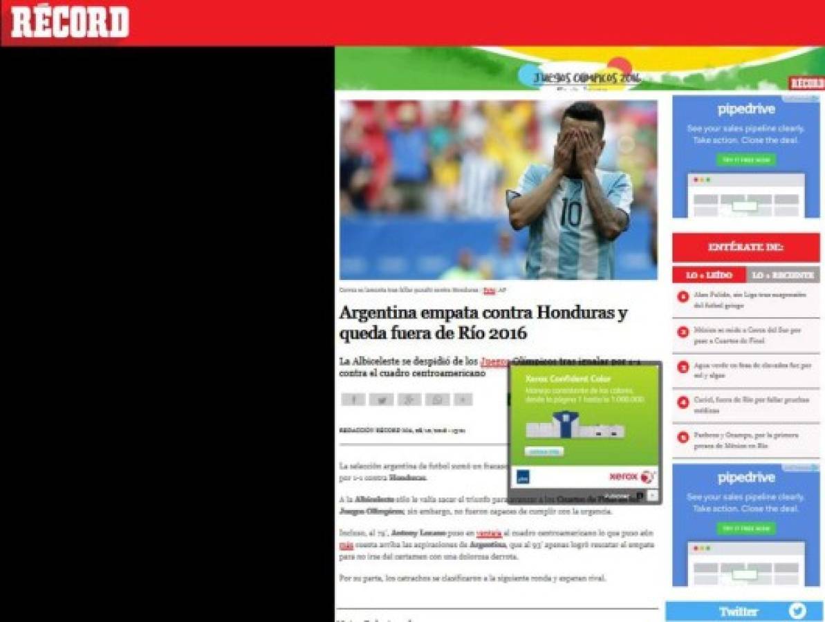 Prensa internacional se rinde a Honduras tras eliminar a Argentina