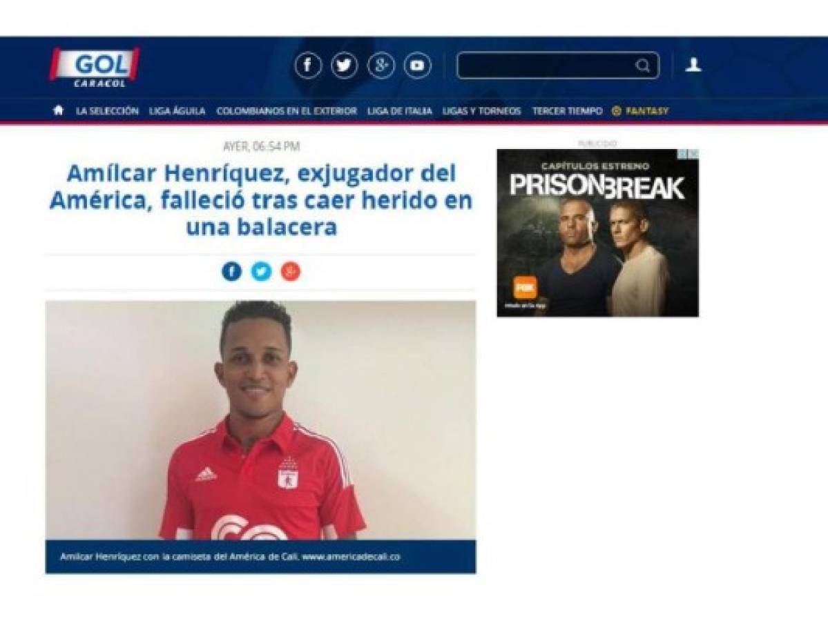 Así reaccionaron los medios por la muerte del jugador Amílcar Henríquez