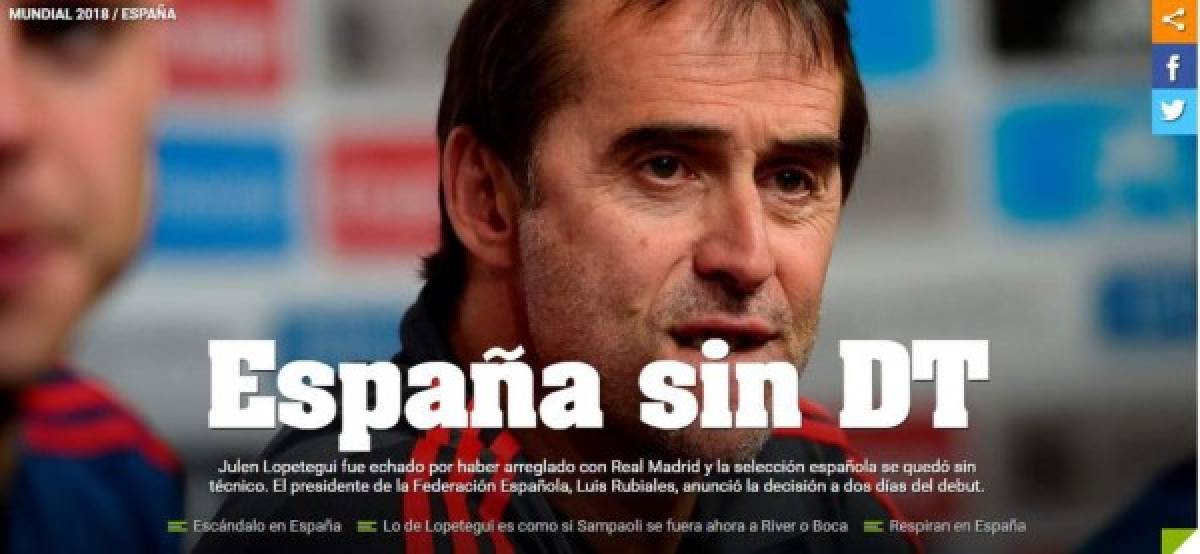 'Guerra Civil' y 'alta traición', titulares de la prensa mundial tras despido de Lopetegui