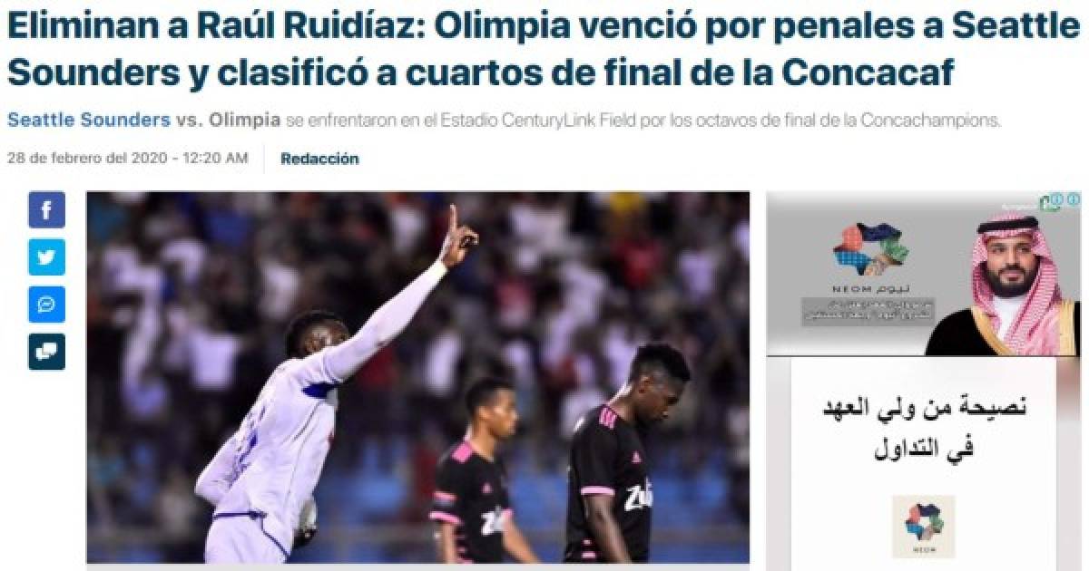 Prensa internacional destaca a Olimpia tras echar al Seattle de la Champions de Concacaf