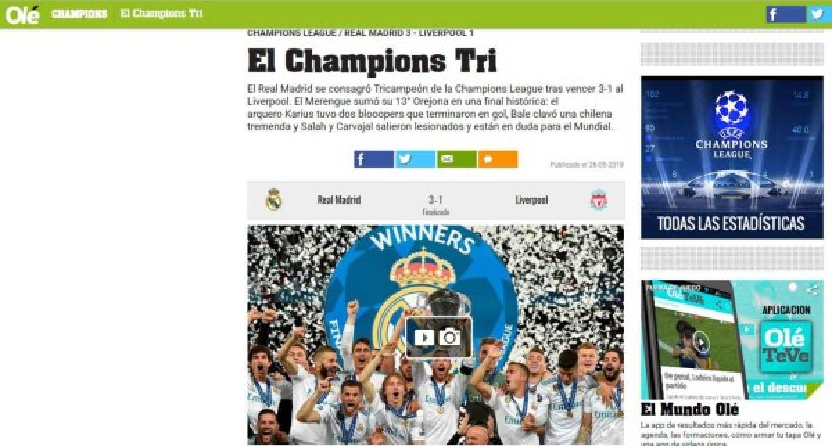 Las portadas luego de que el Real Madrid lograra el tricampeonato en Champions