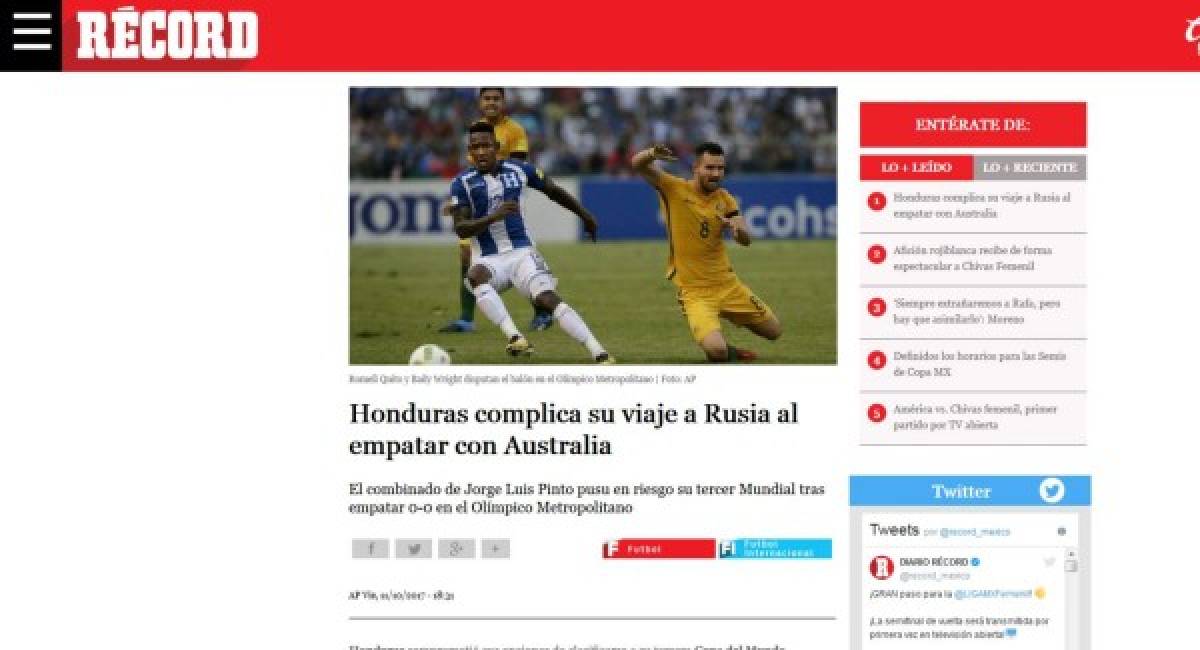 Prensa internacional habla de 'tumba' y 'campo horrendo' sobre el Honduras-Australia