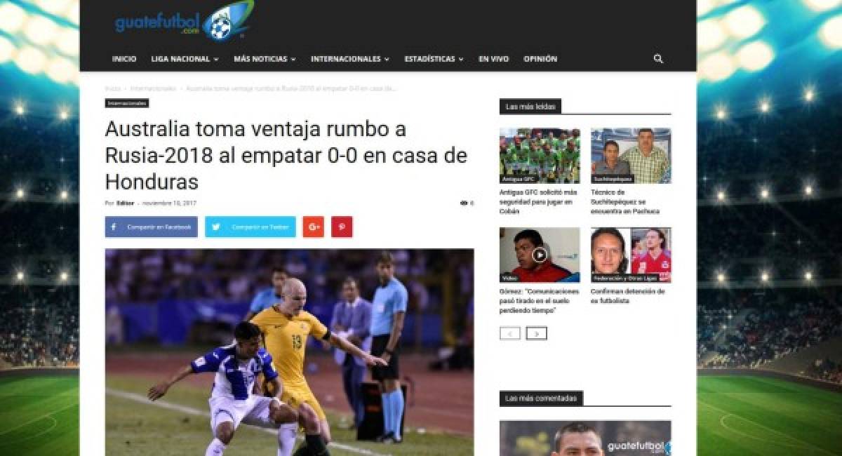 Prensa internacional habla de 'tumba' y 'campo horrendo' sobre el Honduras-Australia