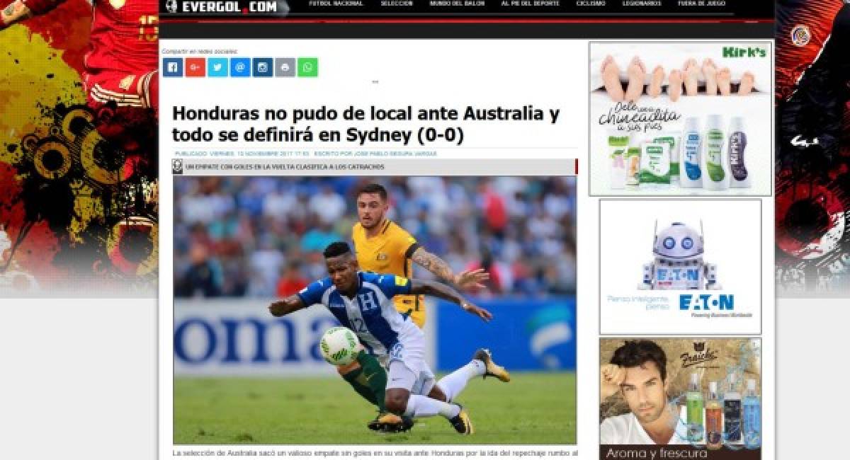 Prensa internacional habla de 'tumba' y 'campo horrendo' sobre el Honduras-Australia