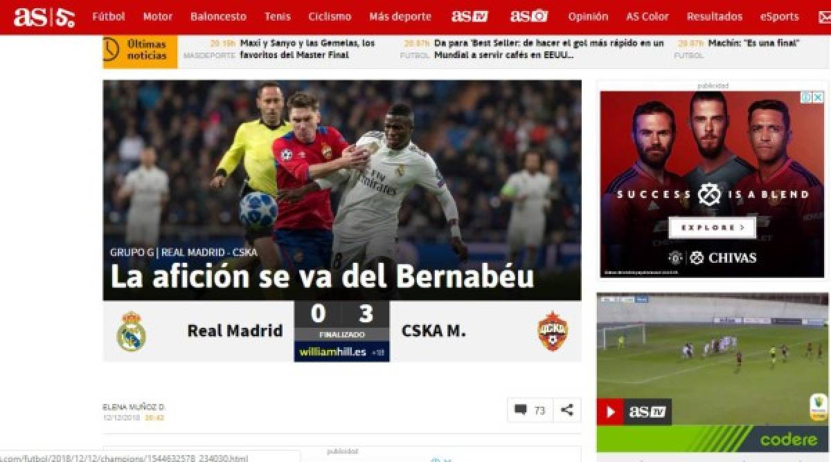 'Indigno y ridículo': Prensa mundial no perdona a Real Madrid por derrota ante ante CSKA