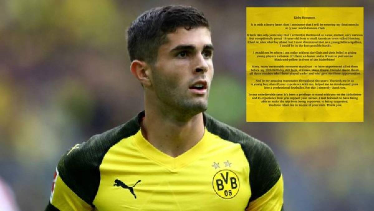 Pulisic se despide del Dortmund por medio de una conmovedora carta a sus aficionados