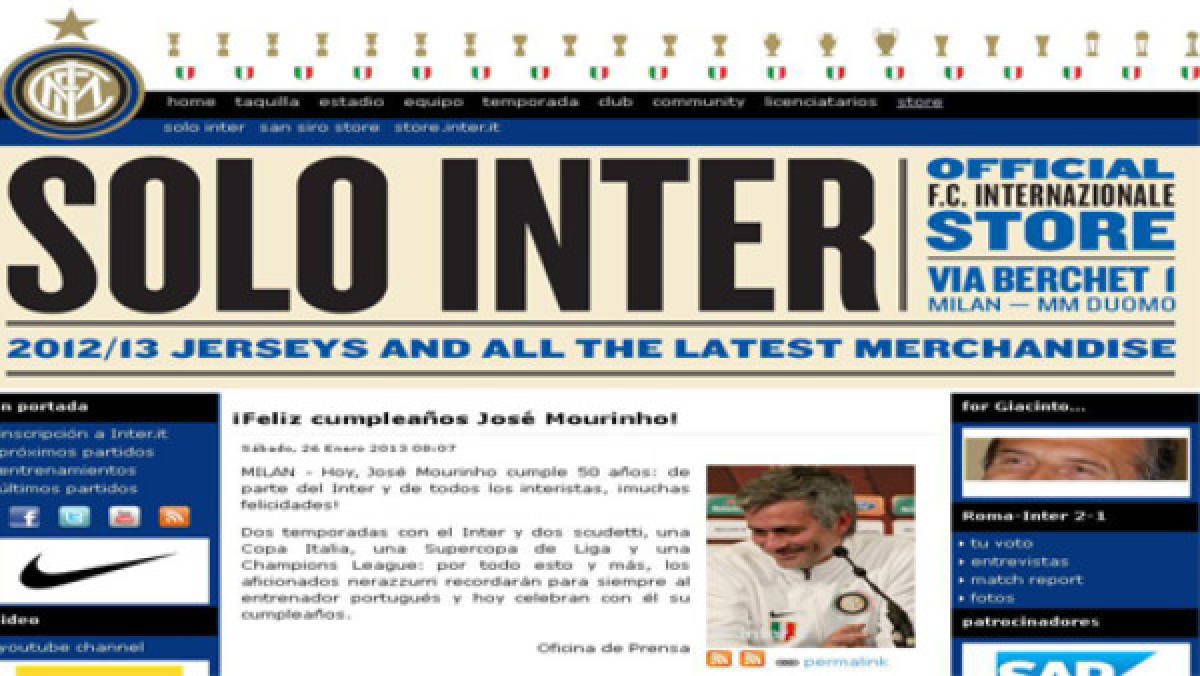 Inter de Milán envía mensaje a Mourinho durante su cumpleaños 50