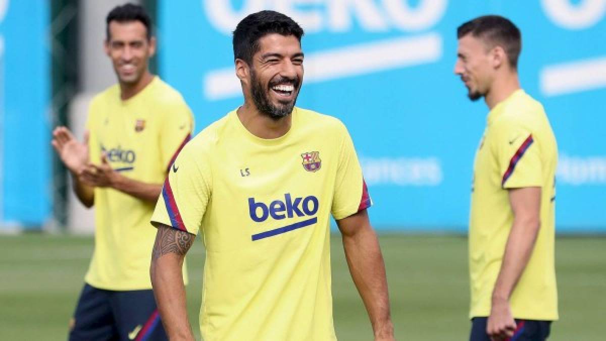 ©FC BARCELONA / HO/EPA/MAXPPP - epa08597676 A handout photo made available by Spanish soccer club FC Barcelona shows FC Barcelona's Luis Suarez during a training session of the team in Barcelona, Spain, 11 August 2020. FC Barcelona will face Bayern Munich on 14 August in a UEFA Champions League quarter-final soccer match. EPA-EFE/FC BARCELONA / HO HANDOUT EDITORIAL USE ONLY/NO SALES (MaxPPP TagID: maxsportsfrtwo624947.jpg) [Photo via MaxPPP]