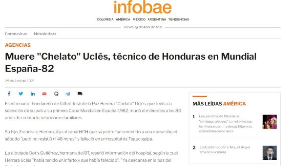 Impacto mundial por la muerte de Chelato Uclés: Lo que dicen los medios internacionales