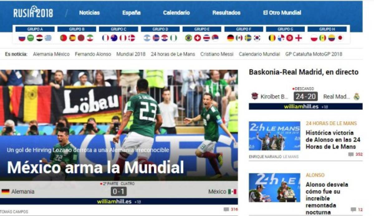 Locura mundial: Lo que dice la prensa por batacazo de México a Alemania en Rusia