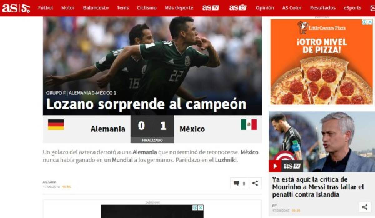 Locura mundial: Lo que dice la prensa por batacazo de México a Alemania en Rusia