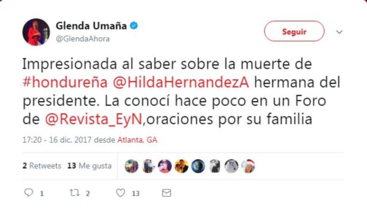 Los personajes que se solidarizan con JOH por la muerte de Hilda Hernández