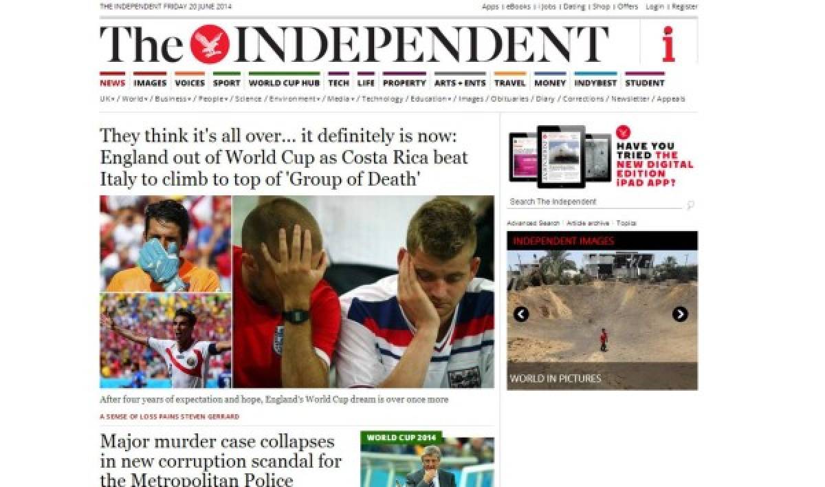 La prensa inglesa destaca la eliminación por el triunfo de Costa Rica