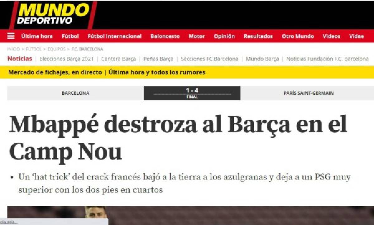 'Penoso, desastroso, humillación”: la prensa mundial y sus duros titulares tras la goleada del PSG al Barcelona