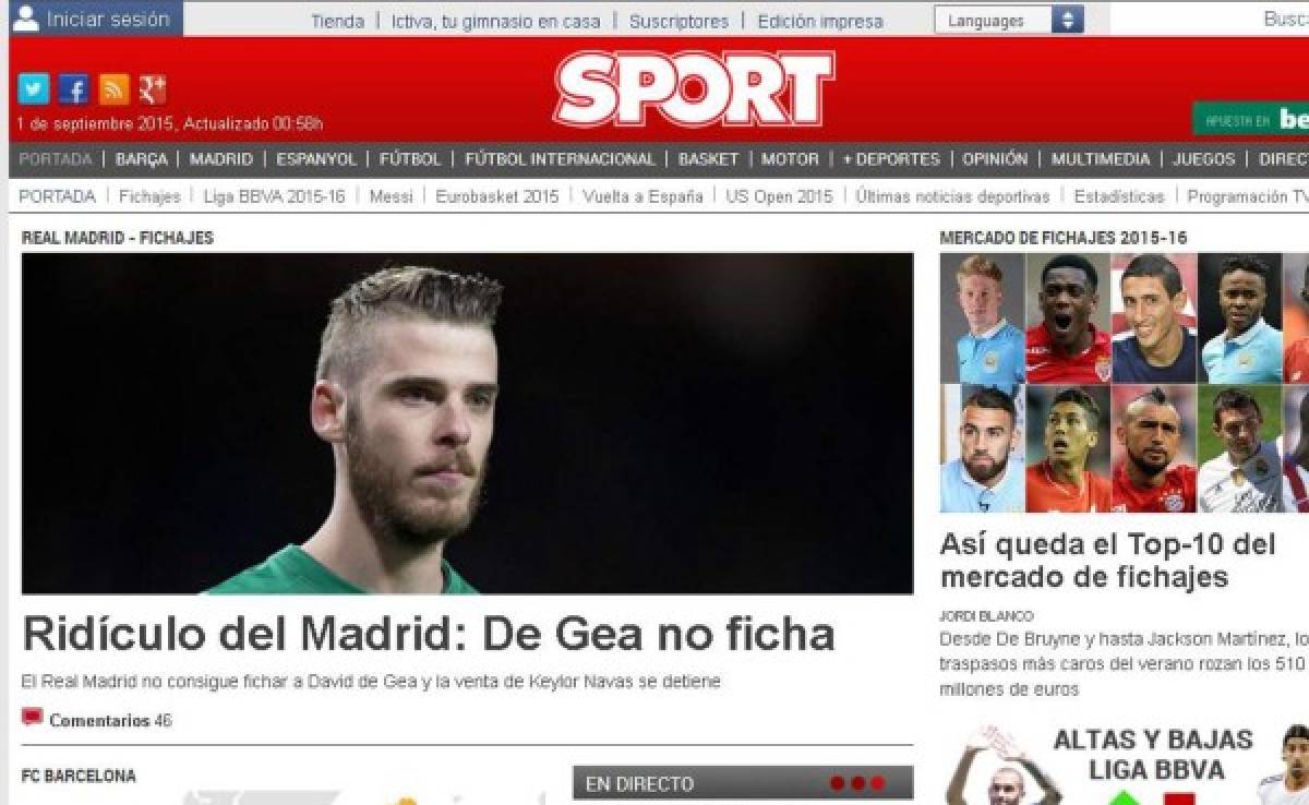 Prensa internacional habla de 'ridículo' la no llegada de De Gea al Real Madrid