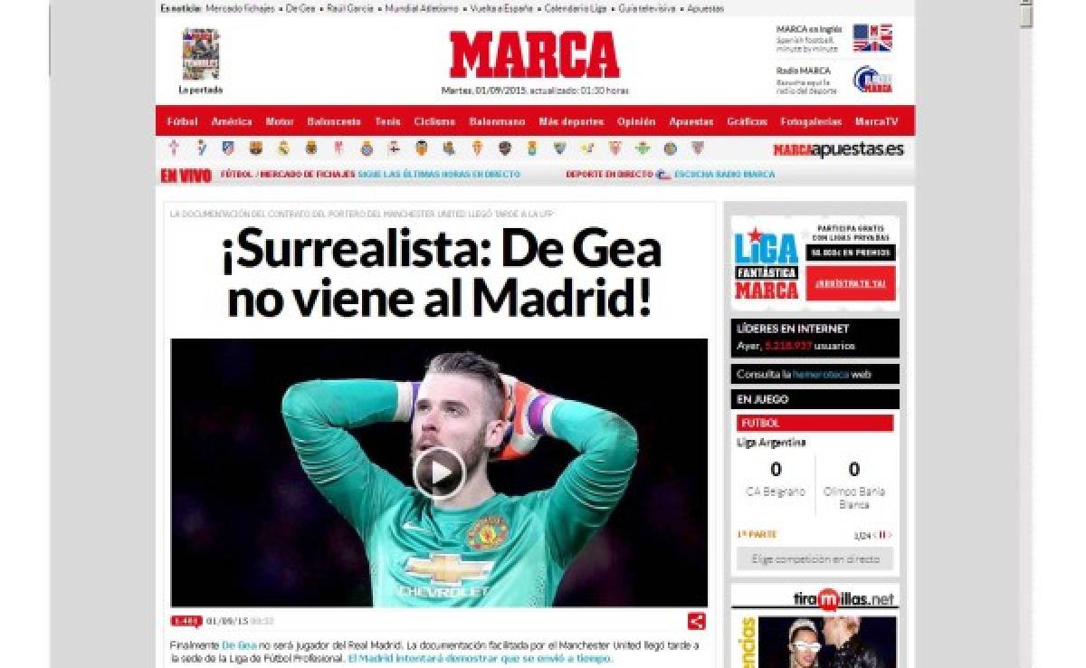 Prensa internacional habla de 'ridículo' la no llegada de De Gea al Real Madrid