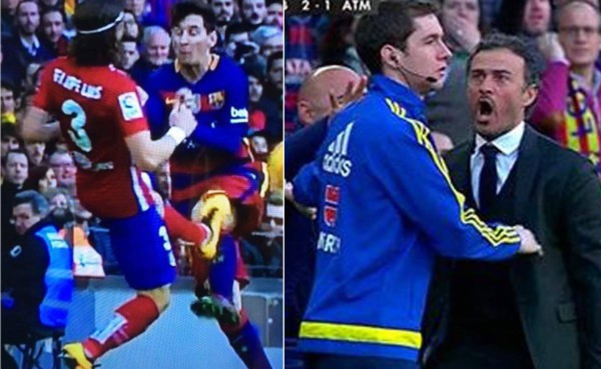 Video: Brutal y desleal patada de Filipe Luis a Messi