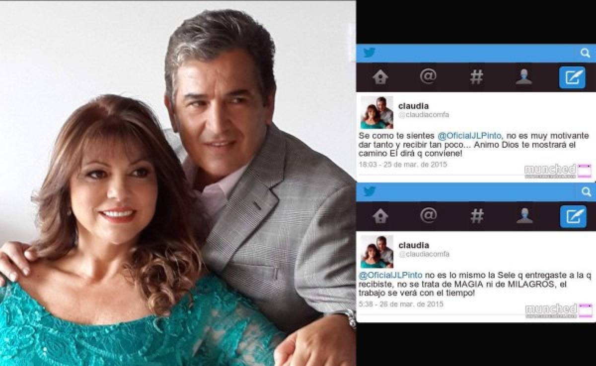 Los mensajes de la mujer de Jorge Luis Pinto en Twitter