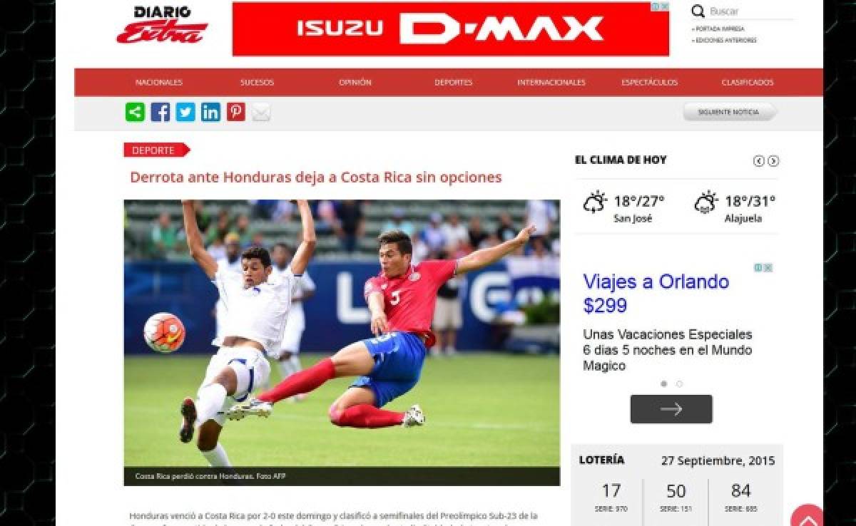 Prensa tica: 'Costa Rica consuma fracaso en el Preolímpico'