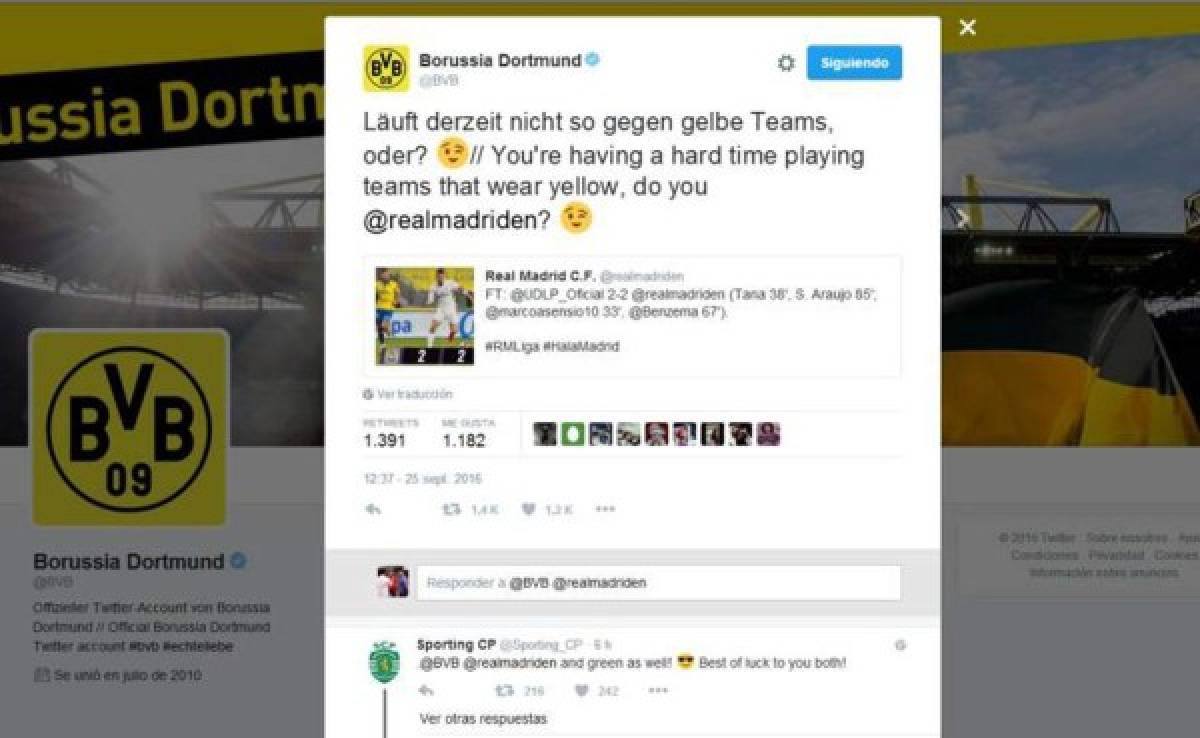 Borussia Dortmund se burla del Real Madrid en redes sociales