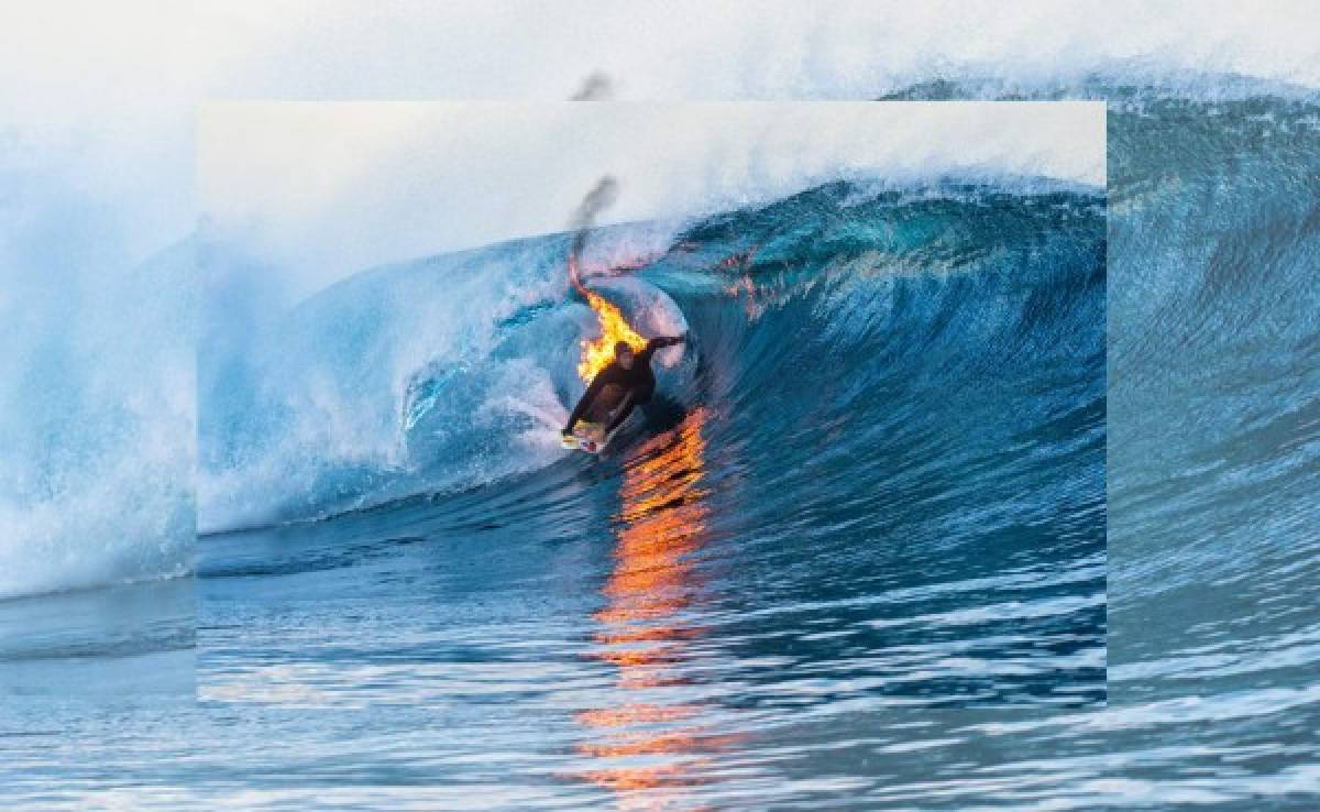 VIDEO: Surfista dominó las olas envuelto en llamas