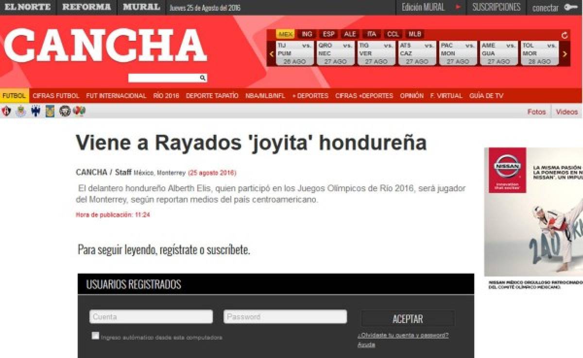 La prensa mexicana sobre Alberth Elis: 'Monterrey ficha a la joyita hondureña'