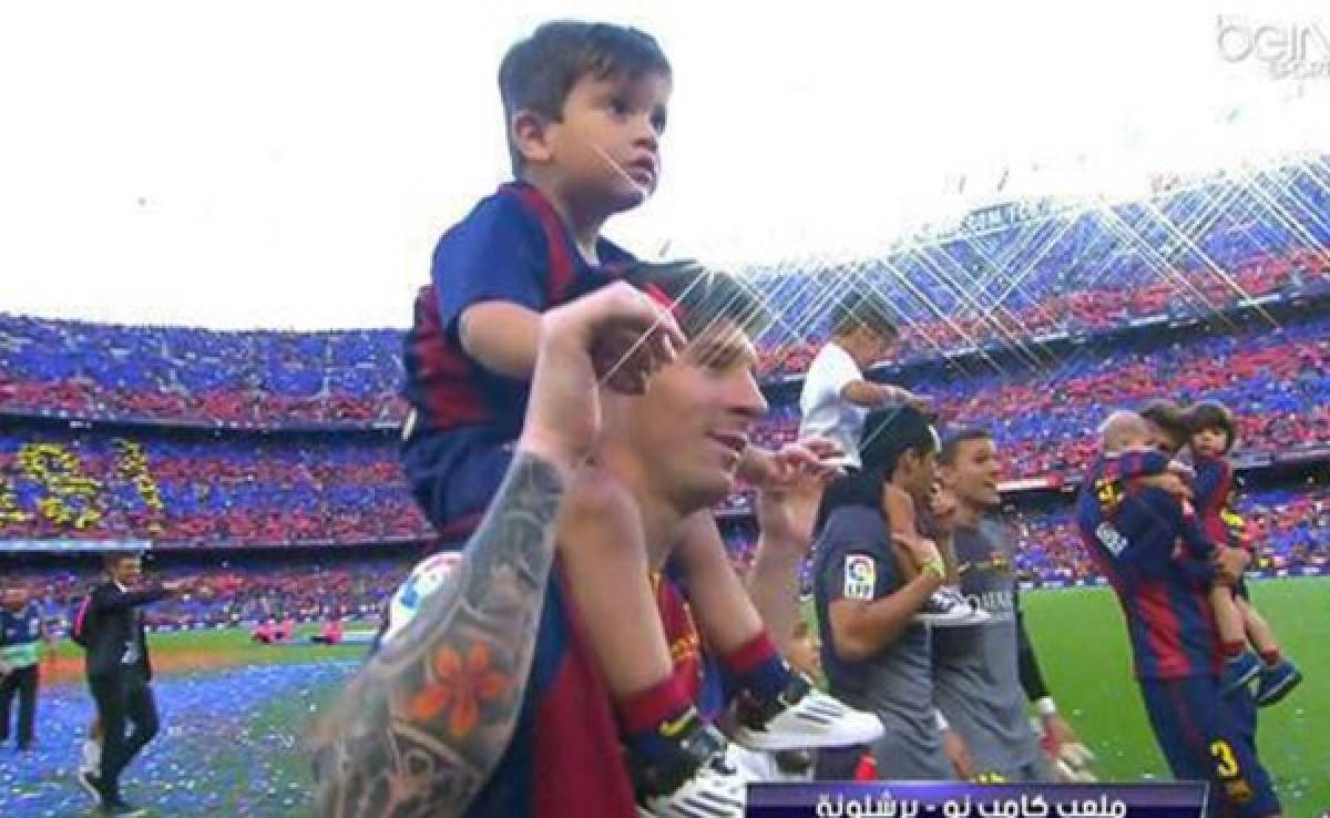 Thiago Messi disfrutó con su padre la celebración en el Camp Nou