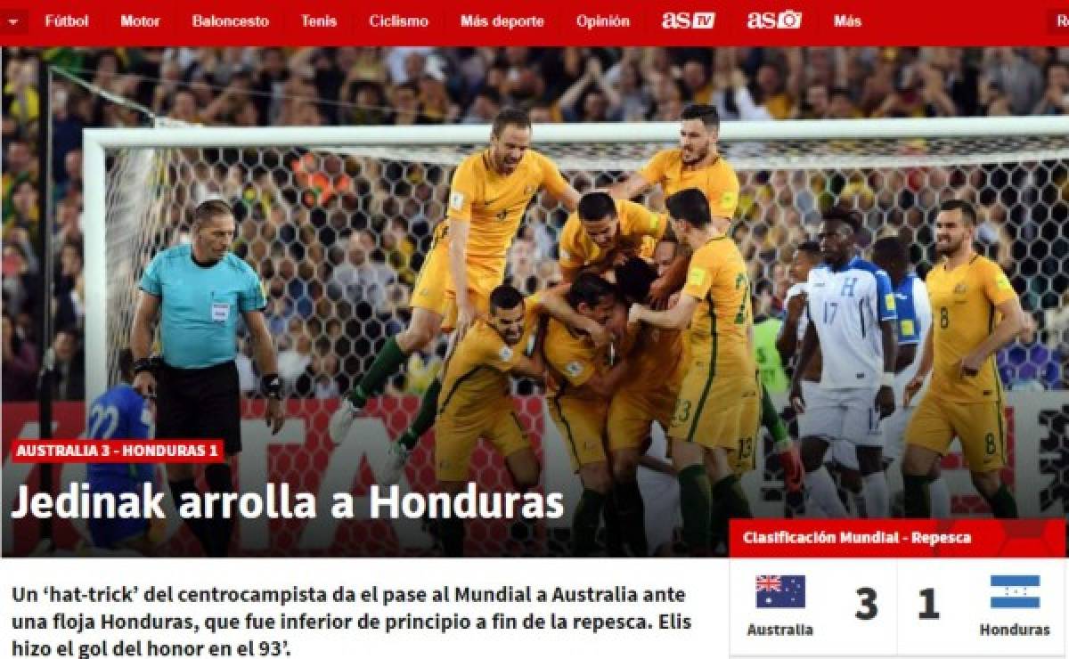 Prensa internacional resalta 'el fracaso' de Honduras y la goleada de Australia