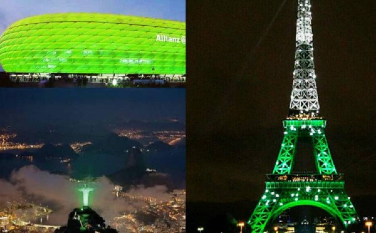 Monumentos y estadios de fútbol se iluminan de verde en homenaje al Chapecoense